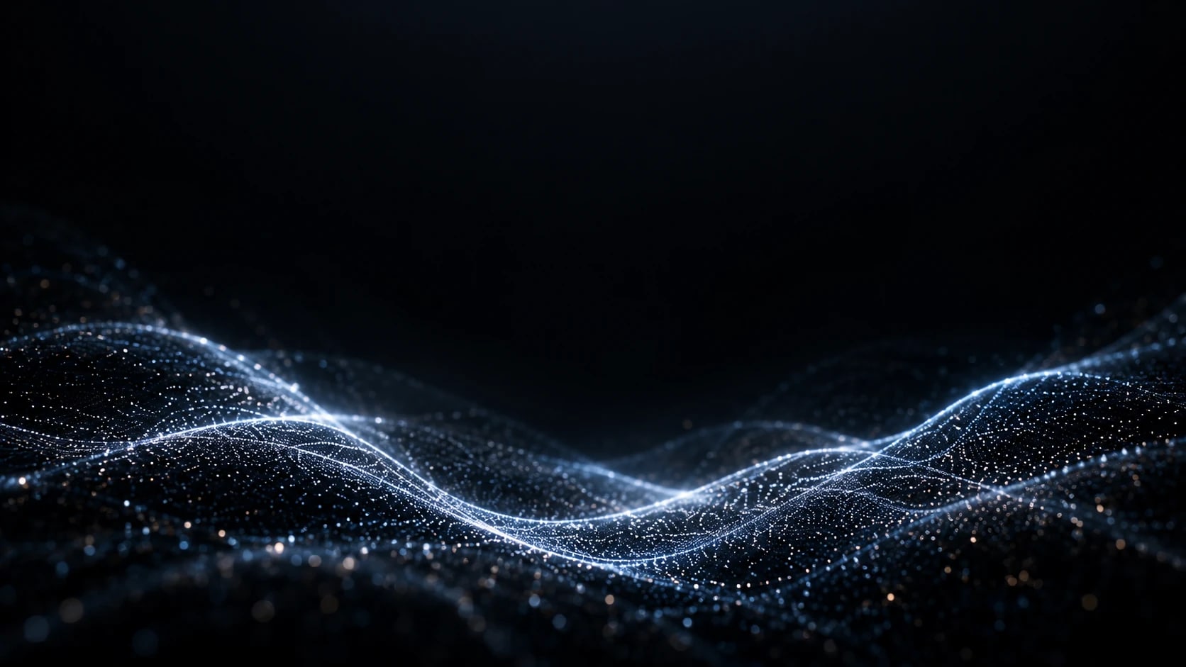 A soft field of white and blue particles forming a slow wave